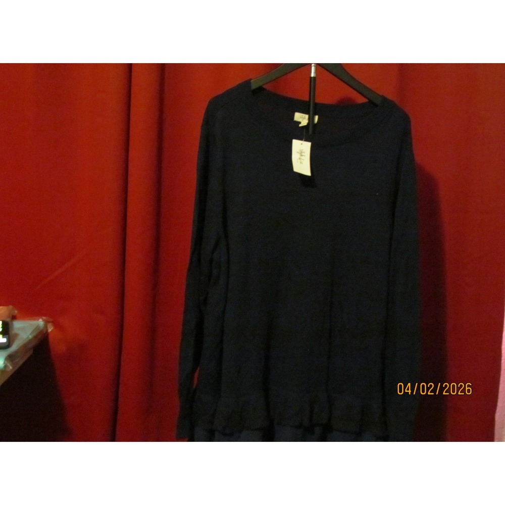 Style & Co Womens Navy Blue Long Sleeve Ruffle Hem Knit Top Scoop Neck NWT